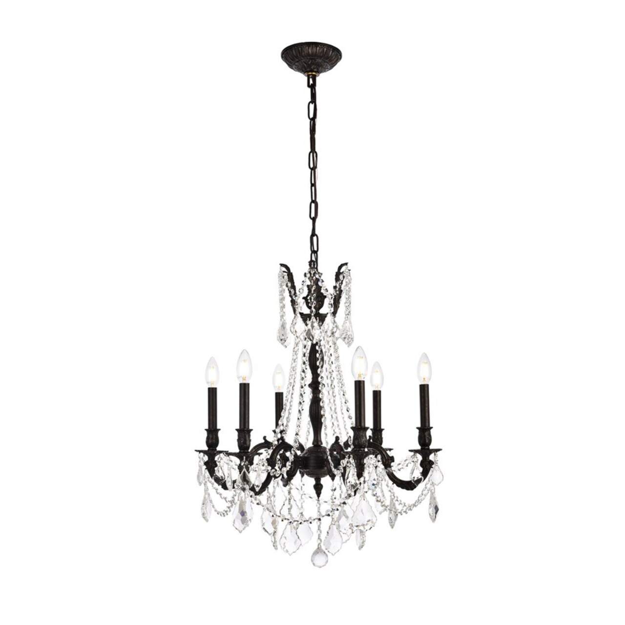 Elegant Lighting Traditional Home Decorative Brass Rosalia 6 Light Dark Bronze Chandelier Royal Cut Crystal